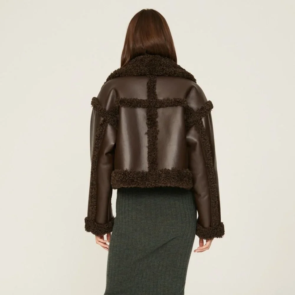 STAND STUDIO Women's Kristy Faux-Shearling Jacket Size US 10 In Brown - Picture 3 of 9